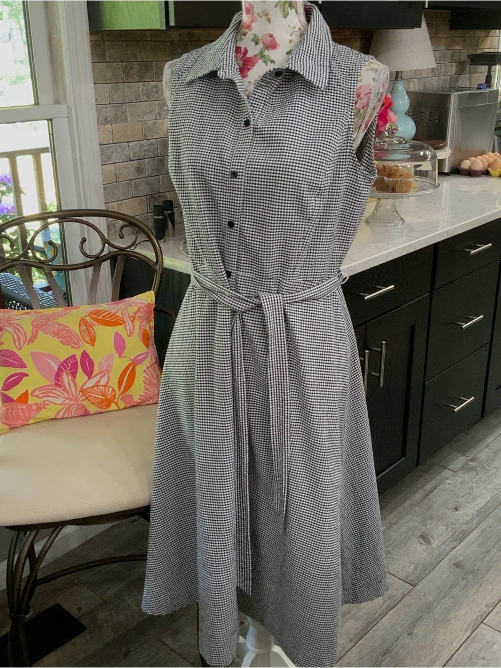 Christopher & Banks Shirt Dress Black White Gingham Sz 10 Belt Preppy Old Money